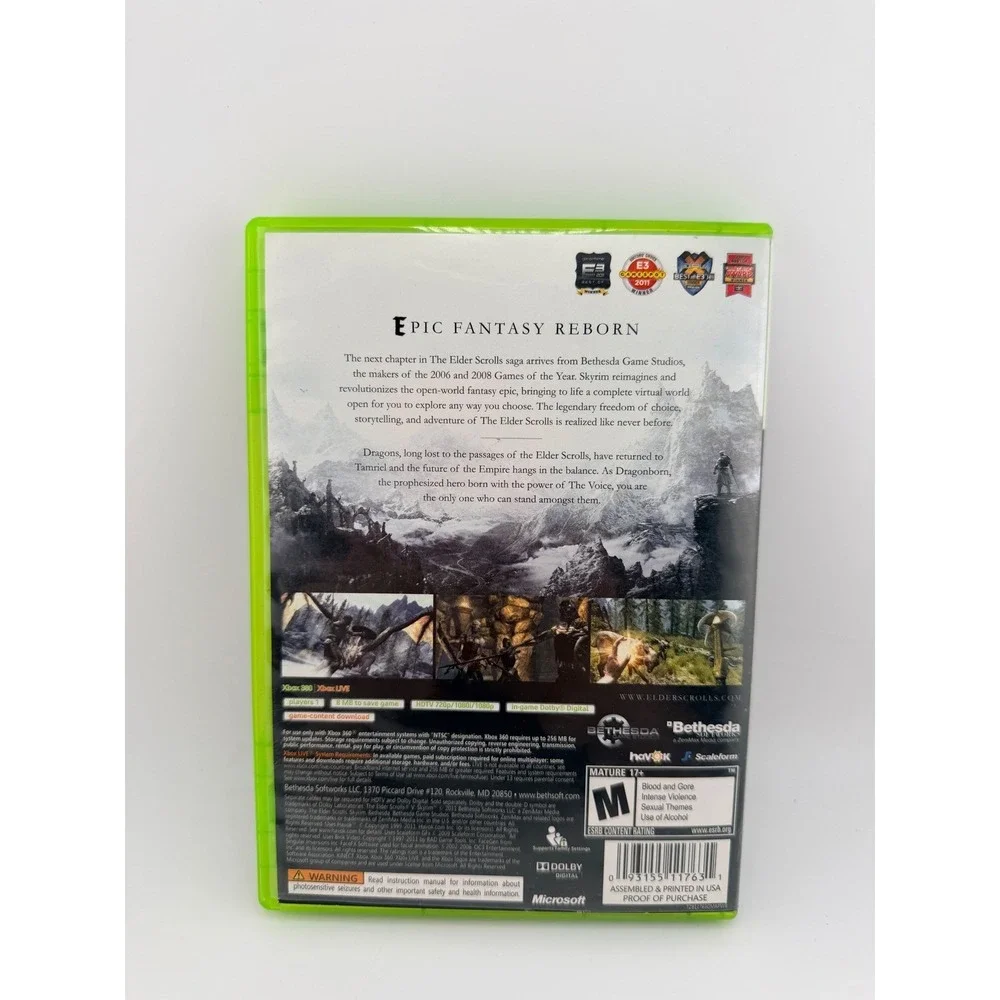 The Elder Scrolls V Skyrim Microsoft Xbox 360 Bethesda 2011 RPG Game with Manual